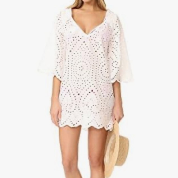 Maaji Ivory Cream Eyelet Crotchet Boho Embroidered Swim Cover Up Dress Small - Picture 6 of 17